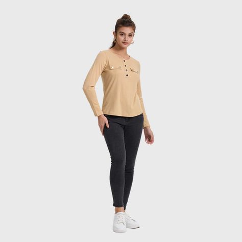 Polera Mujer Pata Botón Rib Liso Arena Fashion's Park-3