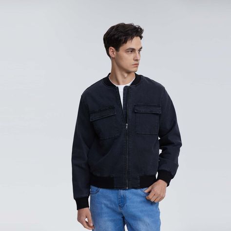 Chaqueta Hombre Mezclilla Bomber Negro-0