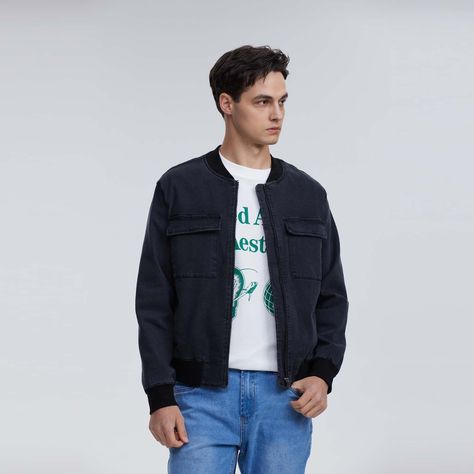 Chaqueta Hombre Mezclilla Bomber Negro-1