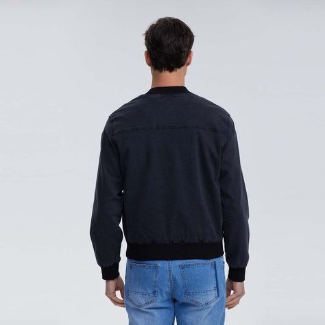 Chaqueta Hombre Mezclilla Bomber Negro-2