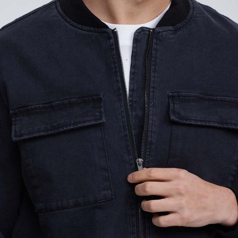 Chaqueta Hombre Mezclilla Bomber Negro-3