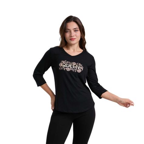 Polera Mujer Larga Aplicación Negro Fashion´s Park-0