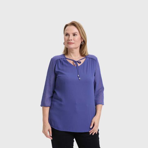 Blusa Mujer Cuello V Rapport Azul Fashion's Park-1
