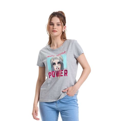Polera Mujer Básica Print Gris Fashion's Park-0
