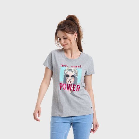 Polera Mujer Básica Print Gris Fashion's Park-1