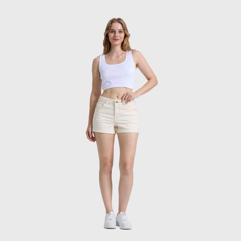 Short Mujer Color Tiro Alto Beige Fashions Park-3