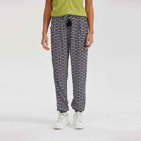 Pantalón Bombacho Puño Elástico Negro Mujer-0