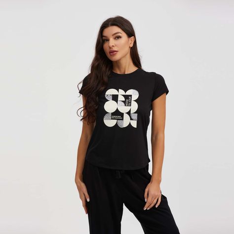 Polera Mujer Print Folia Negro / Blanco-0