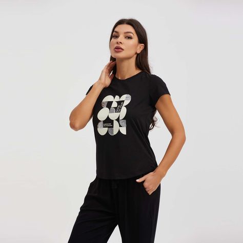 Polera Mujer Print Folia Negro / Blanco-1