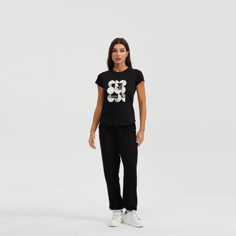 Polera Mujer Print Folia Negro / Blanco-3