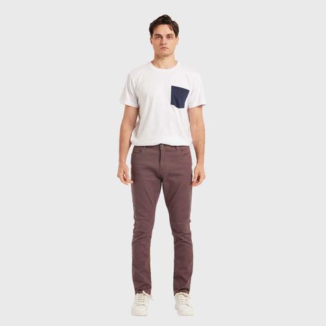 Jeans Hombre Slim Color Berenjena Claro-3