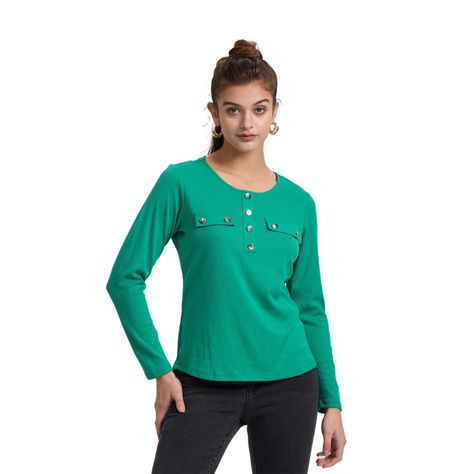 Polera Mujer Pata Botón Rib Liso Verde Fashion's Park-0