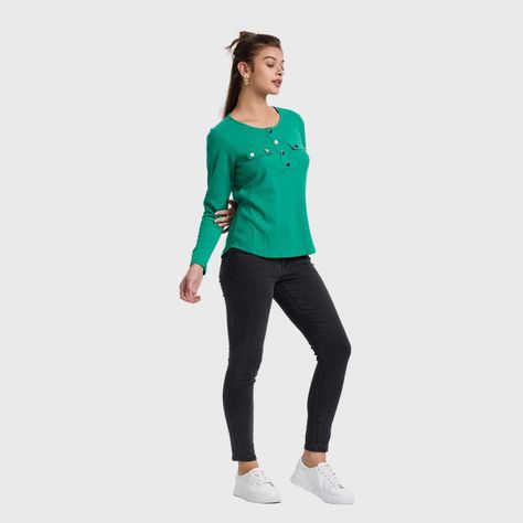 Polera Mujer Pata Botón Rib Liso Verde Fashion's Park-3