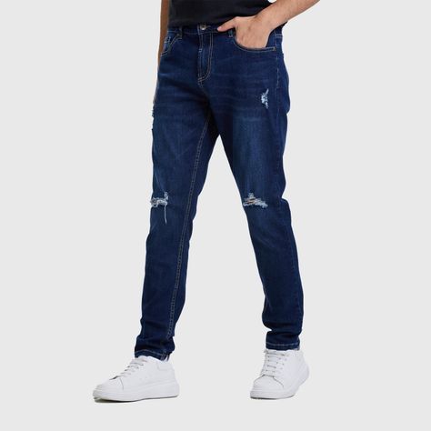 Jeans Hombre Skinny Destroyed Azul-1