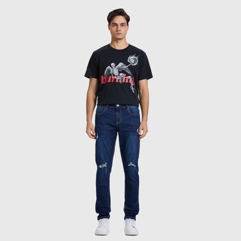 Jeans Hombre Skinny Destroyed Azul-3
