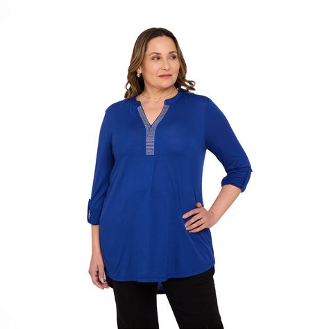 Polera Mujer Lisa Manga Roll Up Azul Fashion's Park-0