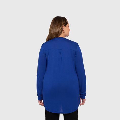 Polera Mujer Lisa Manga Roll Up Azul Fashion's Park-2