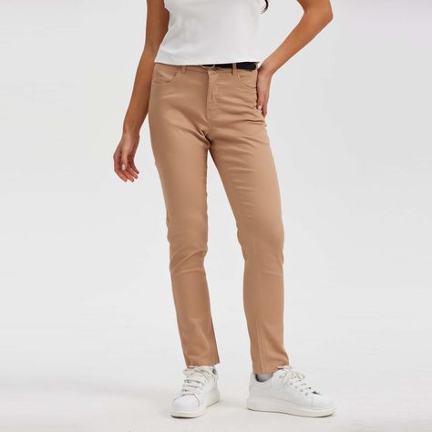 Pantalón Gabardina Con Cinturón Beige Mujer-0