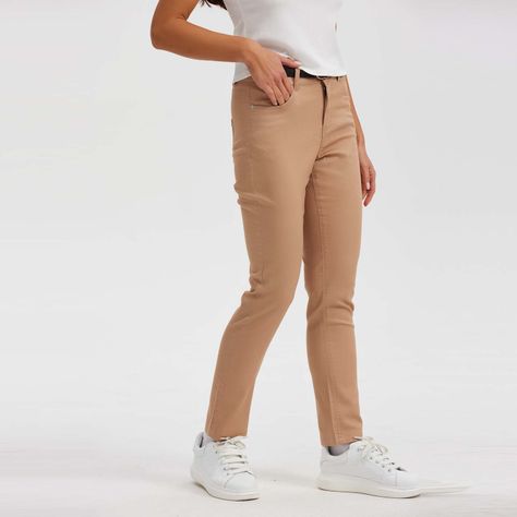 Pantalón Gabardina Con Cinturón Beige Mujer-1