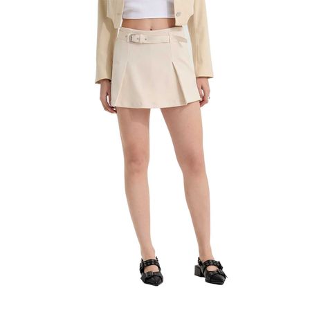 Falda Mujer Cinturon Pinzas Beige Fashion's Park-0