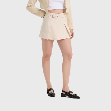 Falda Mujer Cinturon Pinzas Beige Fashion's Park-1