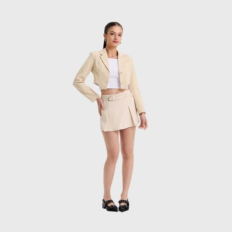 Falda Mujer Cinturon Pinzas Beige Fashion's Park-3