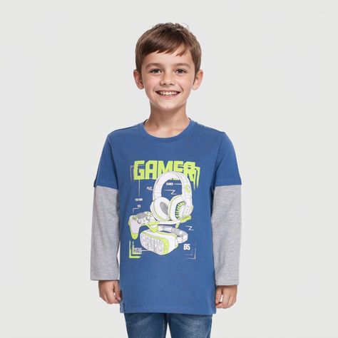 Polera Niño Doble Manga Básica Azul Petroleo-0