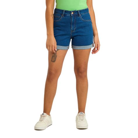 Short Mujer Mom Tiro Alto Azul Oscuro Fashions Park-0