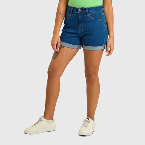 Short Mujer Mom Tiro Alto Azul Oscuro Fashions Park-1