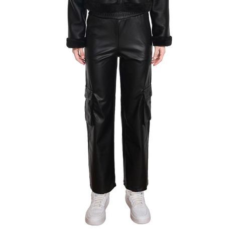 Pantalón Niña Wide Leg Cargo Pu Negro-0