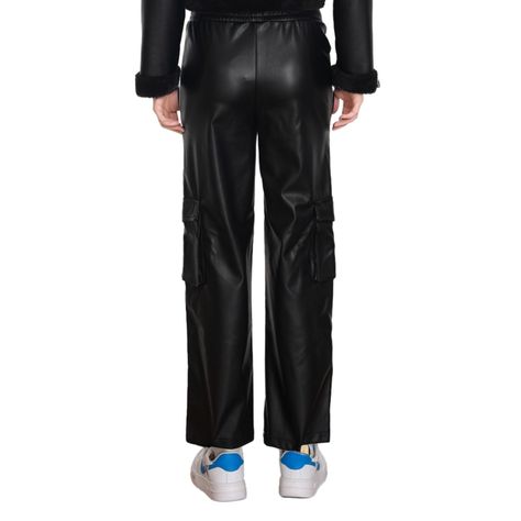 Pantalón Niña Wide Leg Cargo Pu Negro-1