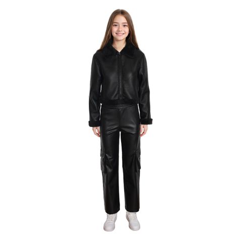 Pantalón Niña Wide Leg Cargo Pu Negro-2