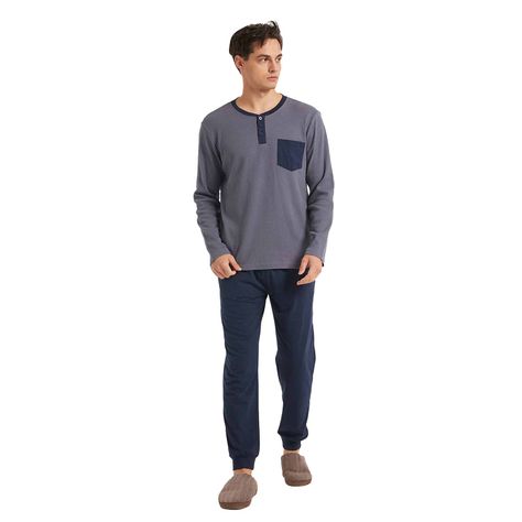 Pijama Hombre Con Pata Y Botón Azul-0