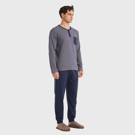 Pijama Hombre Con Pata Y Botón Azul-1