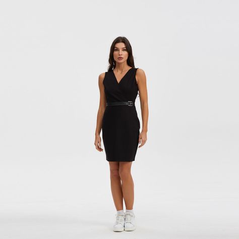 Vestido Mujer Con Aplicación De Pu Negro-3