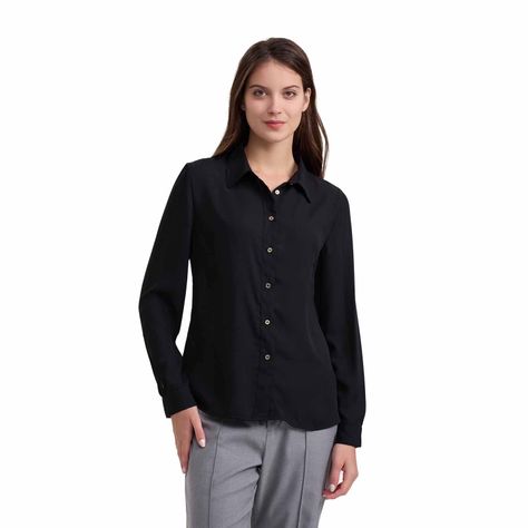 Blusa Mujer Abotónada Crep Largo Negro-0