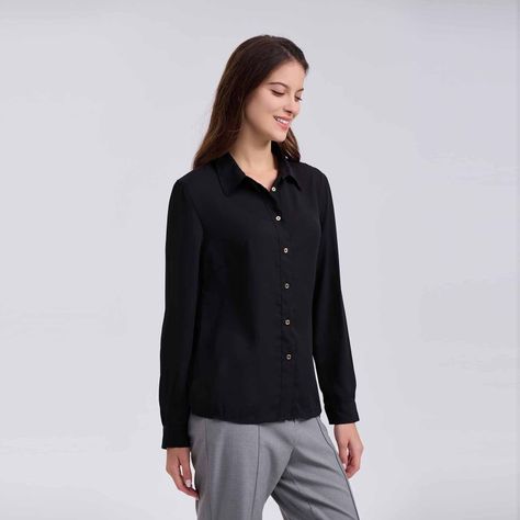 Blusa Mujer Abotónada Crep Largo Negro-1