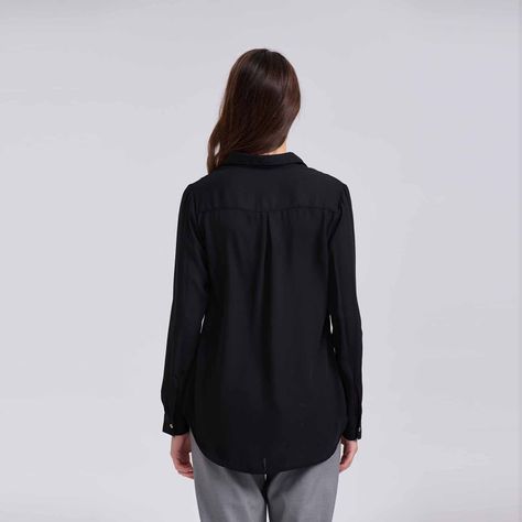 Blusa Mujer Abotónada Crep Largo Negro-2
