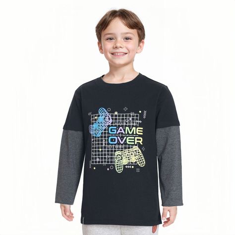 Polera Niño Doble Manga Básica Negro / Verde-0