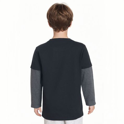 Polera Niño Doble Manga Básica Negro / Verde-1