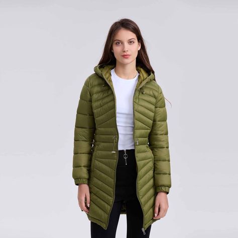 Parka Mujer Larga Básica Verde Musgo-1