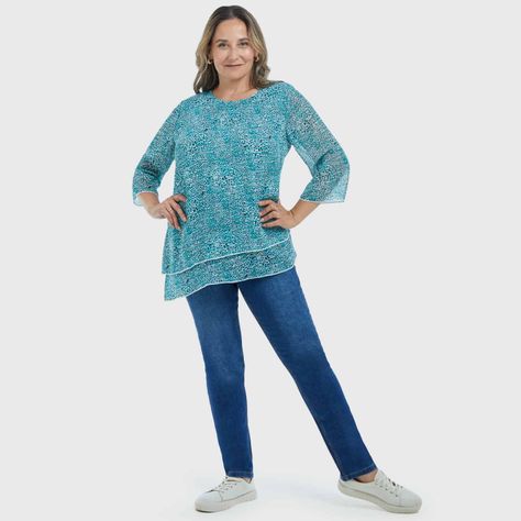 Blusa Manga Flare Estampada Verde Mujer-3