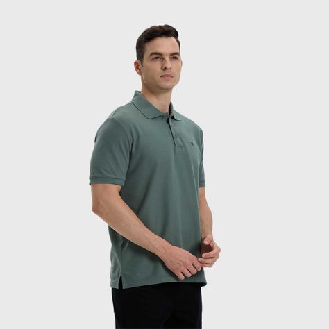 Polera Hombre Lisa Con Logo Verde Musgo Claro-1