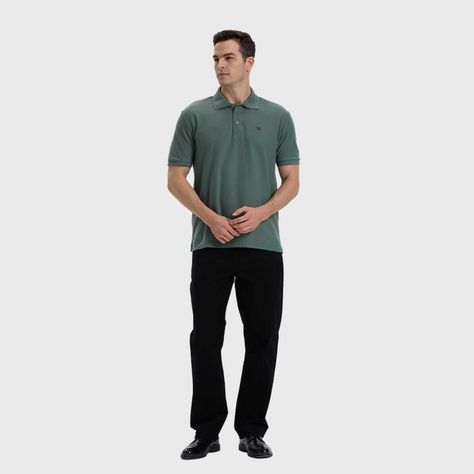 Polera Hombre Lisa Con Logo Verde Musgo Claro-3