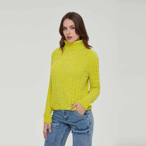 Sweater Mujer Tejido Juvenil Verde Limon-0