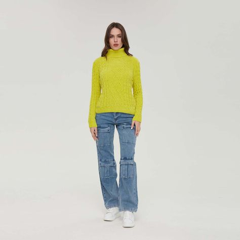 Sweater Mujer Tejido Juvenil Verde Limon-3