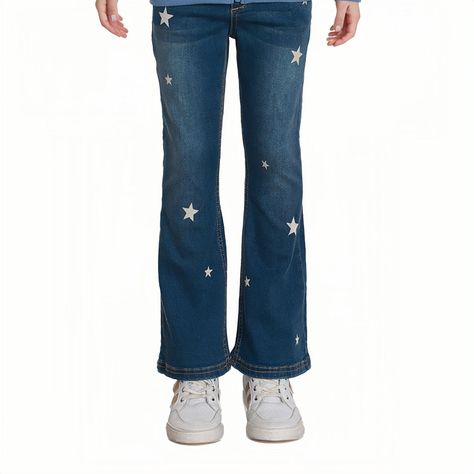 Jeans Niña Flare Estampado Y Liso Azul Oscuro Fashion´s Park-0
