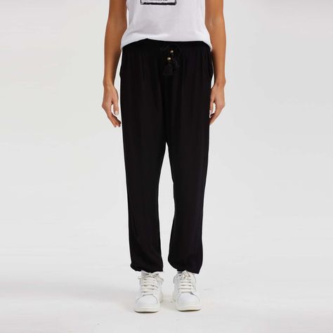 Pantalón Bombacho Puño Elástico Negro Mujer-0