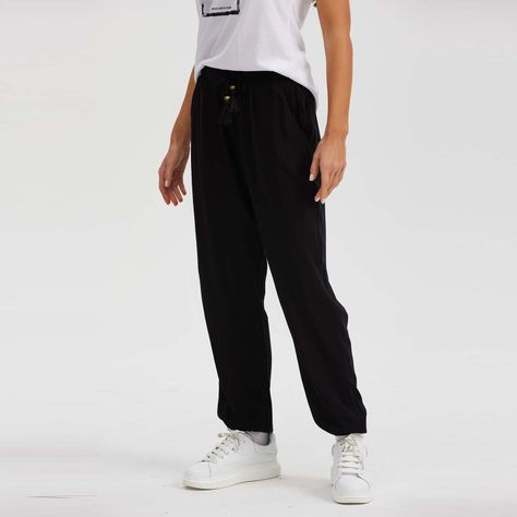 Pantalón Bombacho Puño Elástico Negro Mujer-1