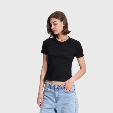 Polera Mujer Rip Crop Lisa Negro Fashion's Park-1